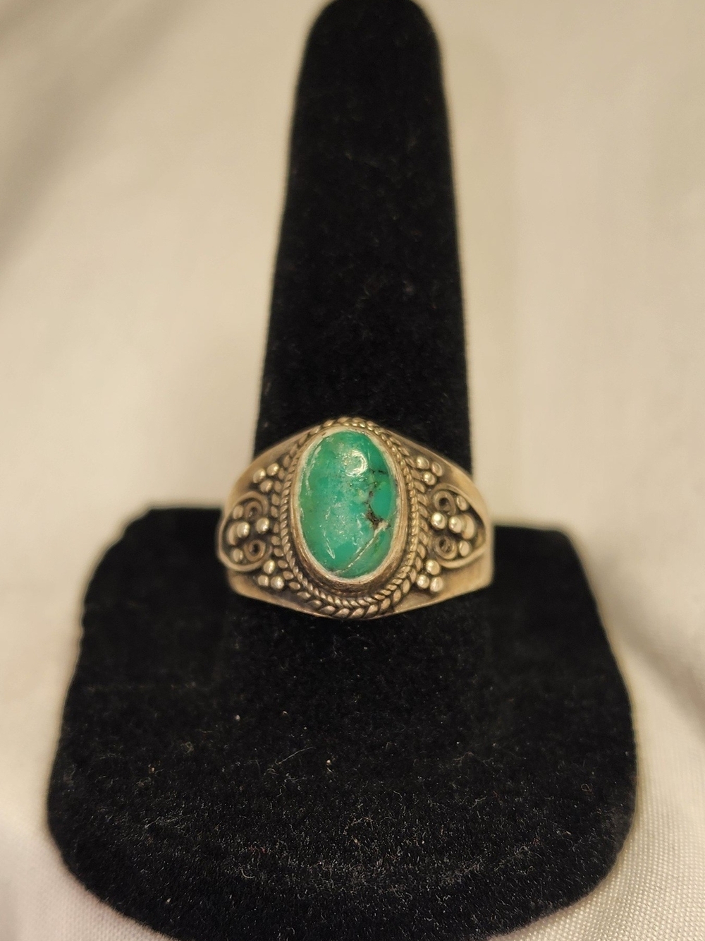 Turquoise Stone Sterling-Style Women's Ring - Green Turquoise Vintage SZ 8